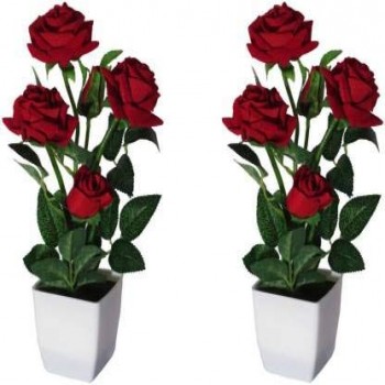 Hyperboles Artificial Red Roses Bonsai Flowers with Pot(30cm)